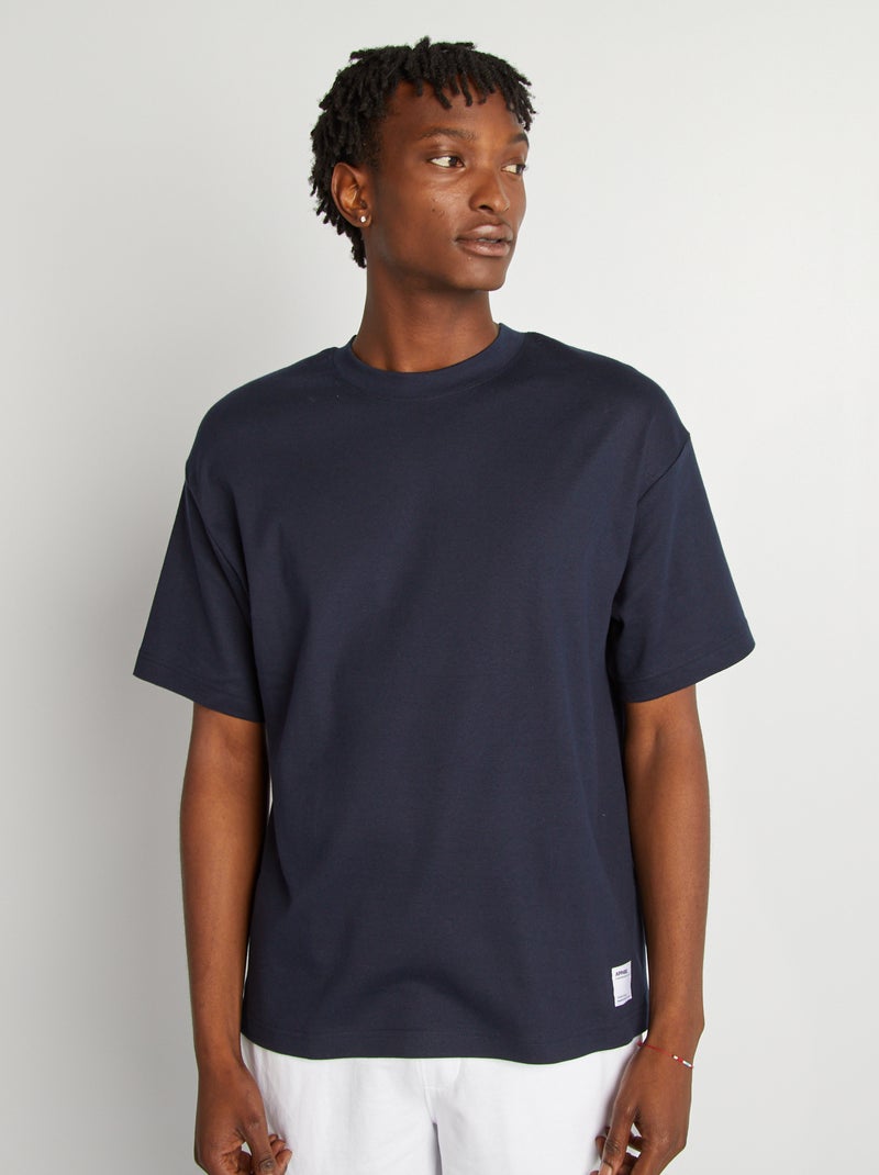 T-shirt scollo tondo in cotone blu - Kiabi