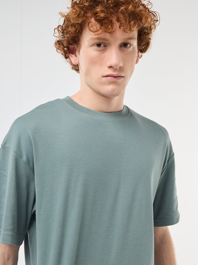 T-shirt scollo tondo in cotone Blu - Kiabi