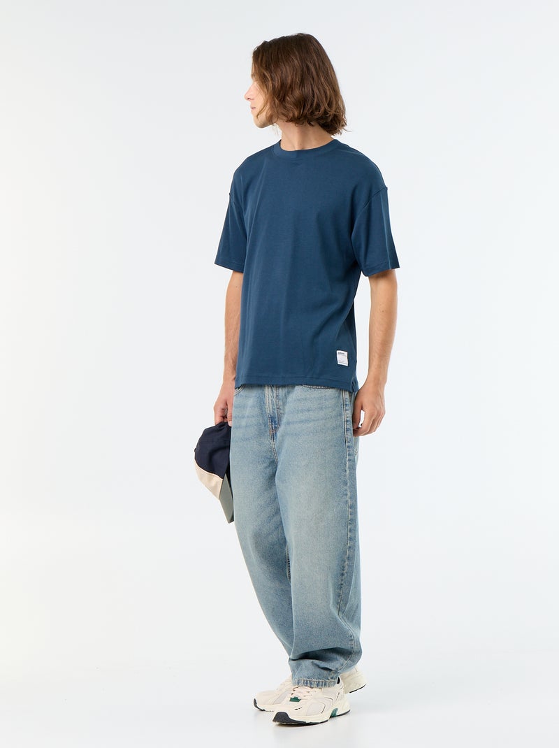 T-shirt scollo tondo in cotone Blu - Kiabi