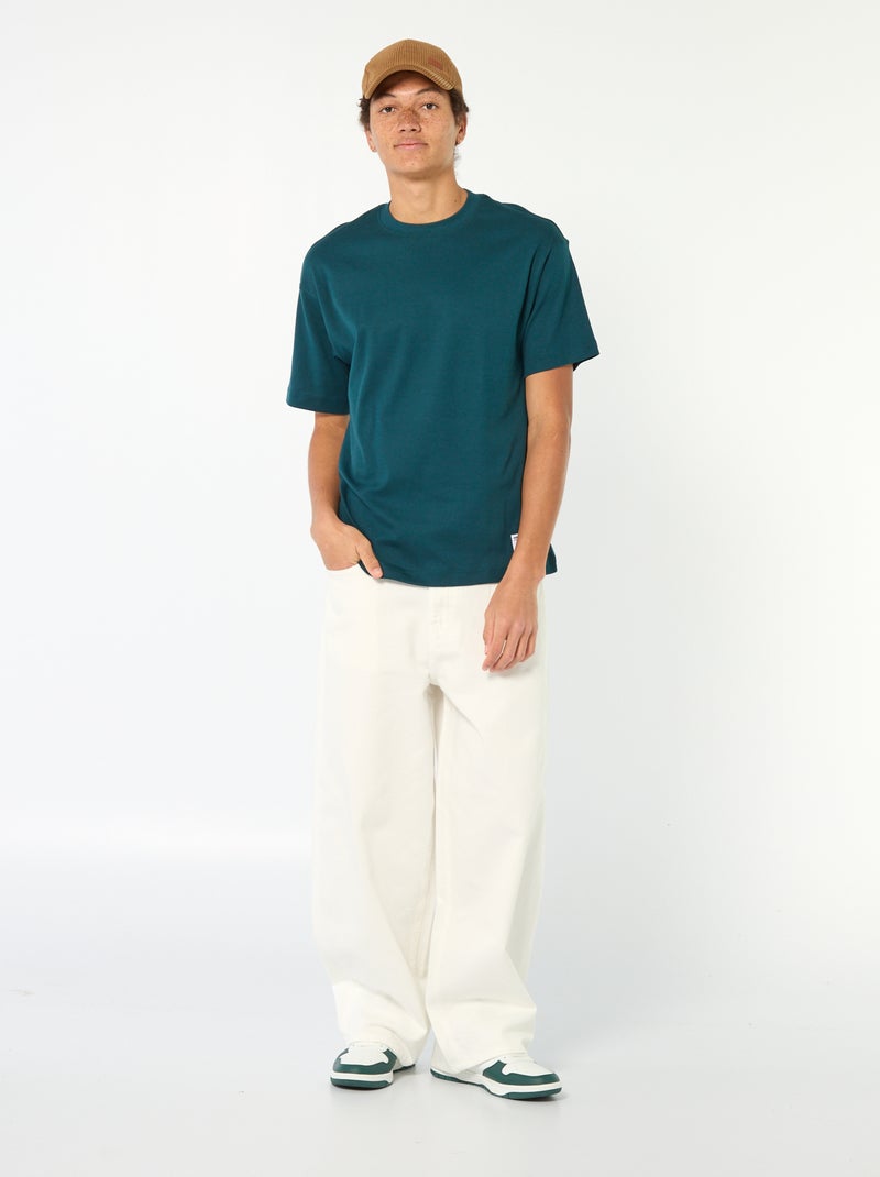 T-shirt scollo tondo in cotone Blu - Kiabi