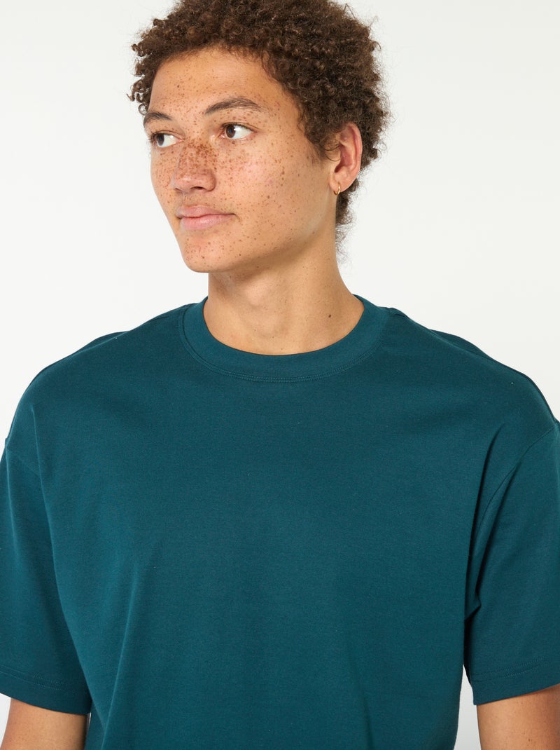 T-shirt scollo tondo in cotone Blu - Kiabi