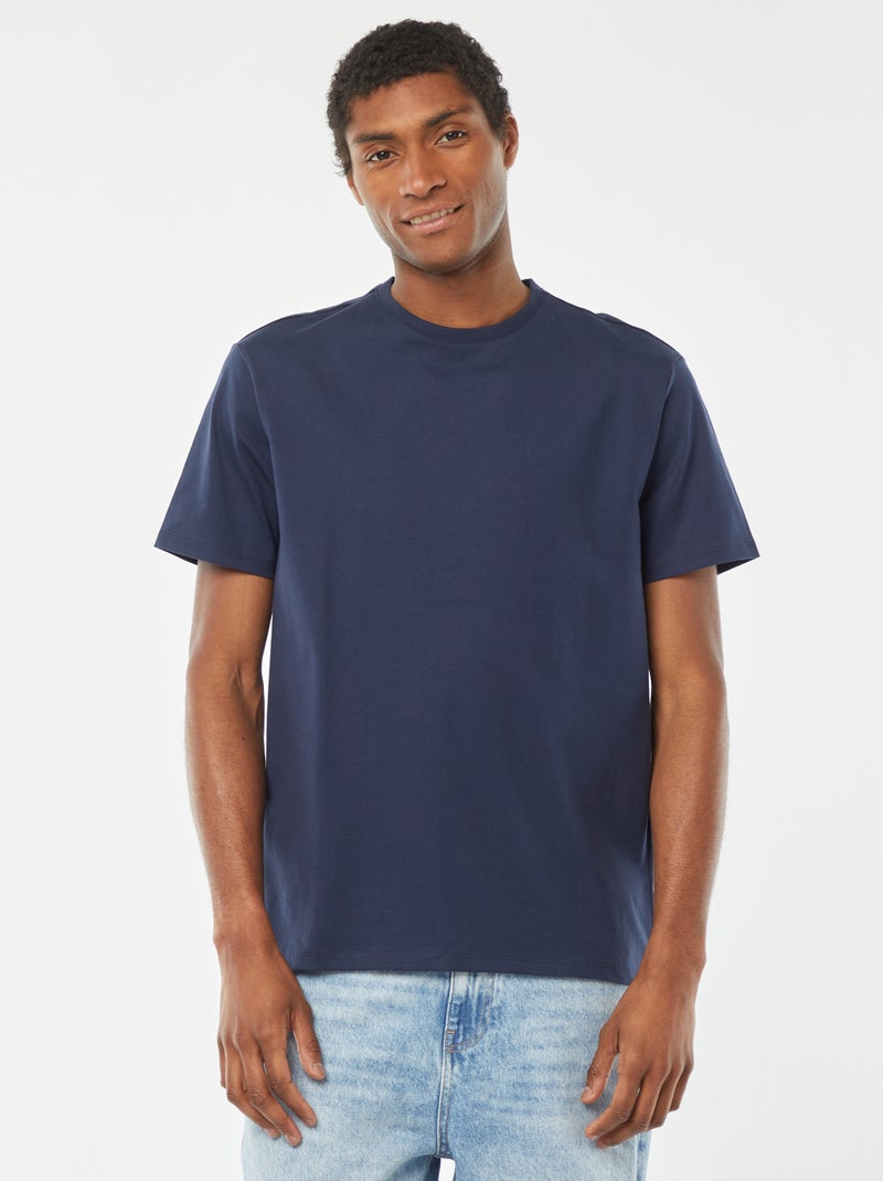 T-shirt scollo tondo in cotone Blu - Kiabi