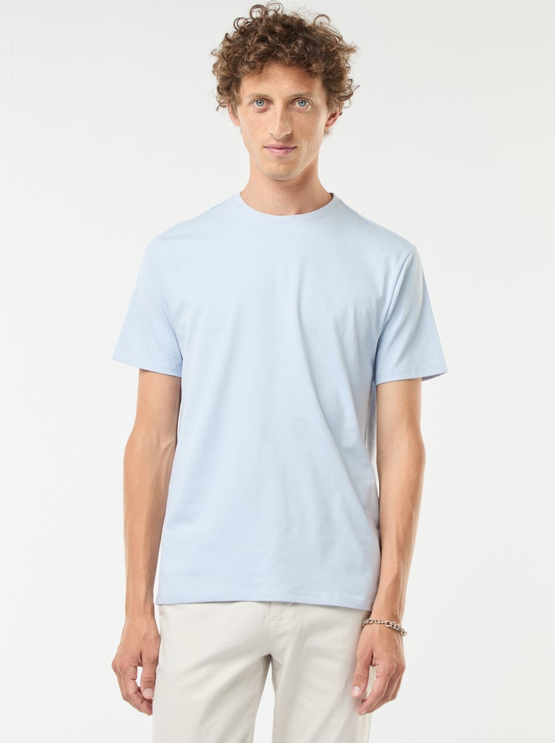 T-shirt scollo tondo in cotone Blu - Kiabi