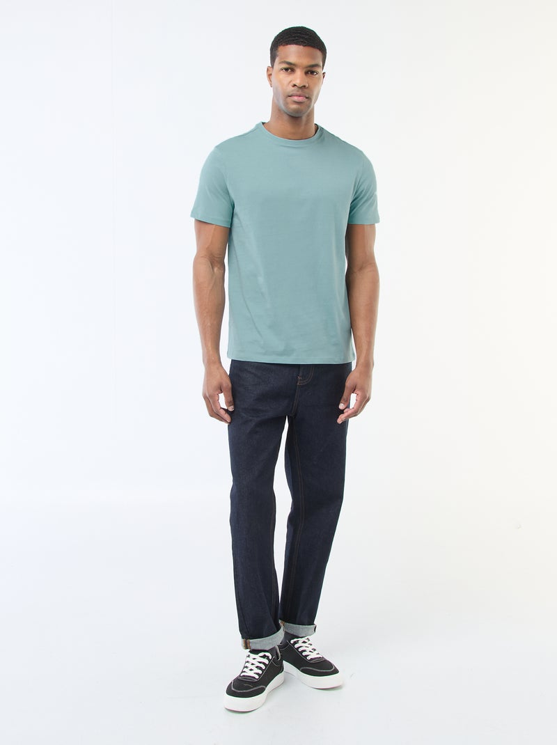 T-shirt scollo tondo in cotone Blu - Kiabi