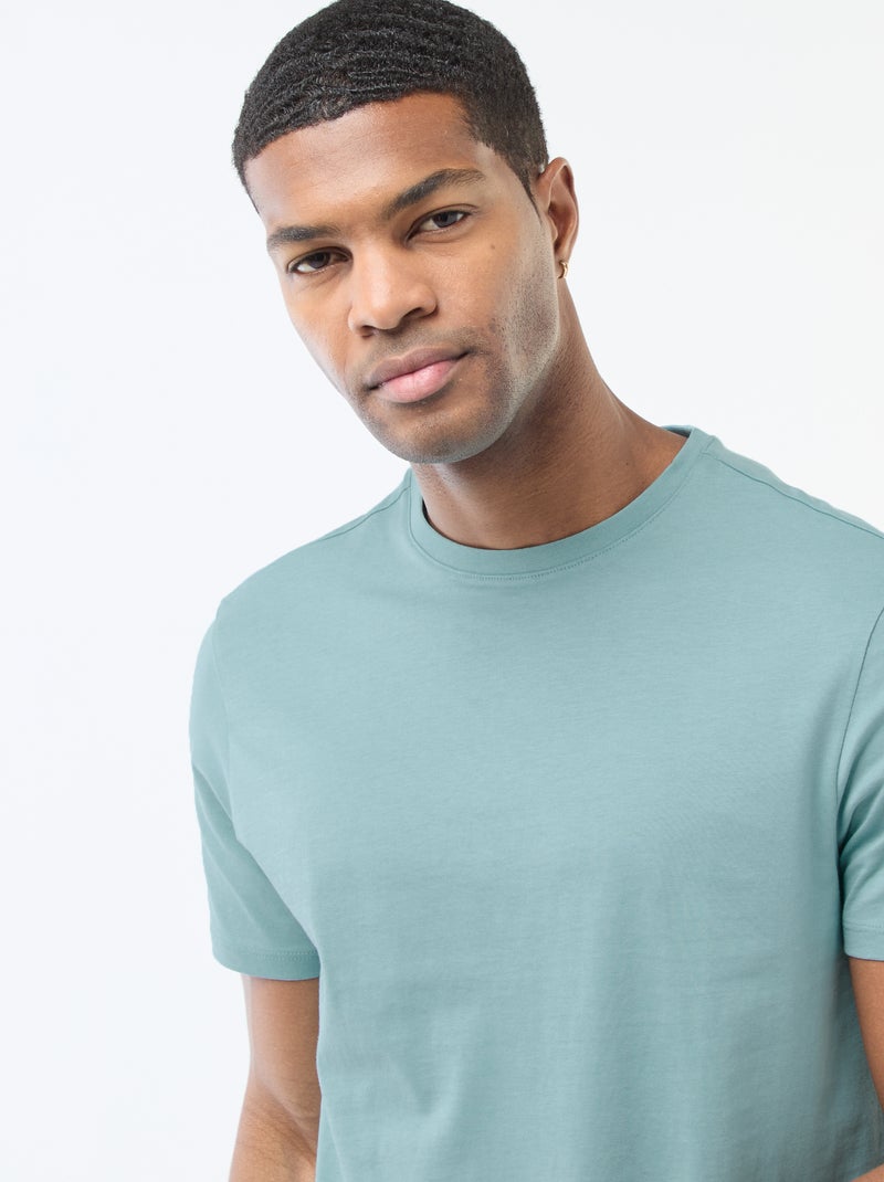 T-shirt scollo tondo in cotone Blu - Kiabi