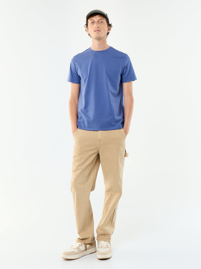 T-shirt scollo tondo in cotone Blu - Kiabi