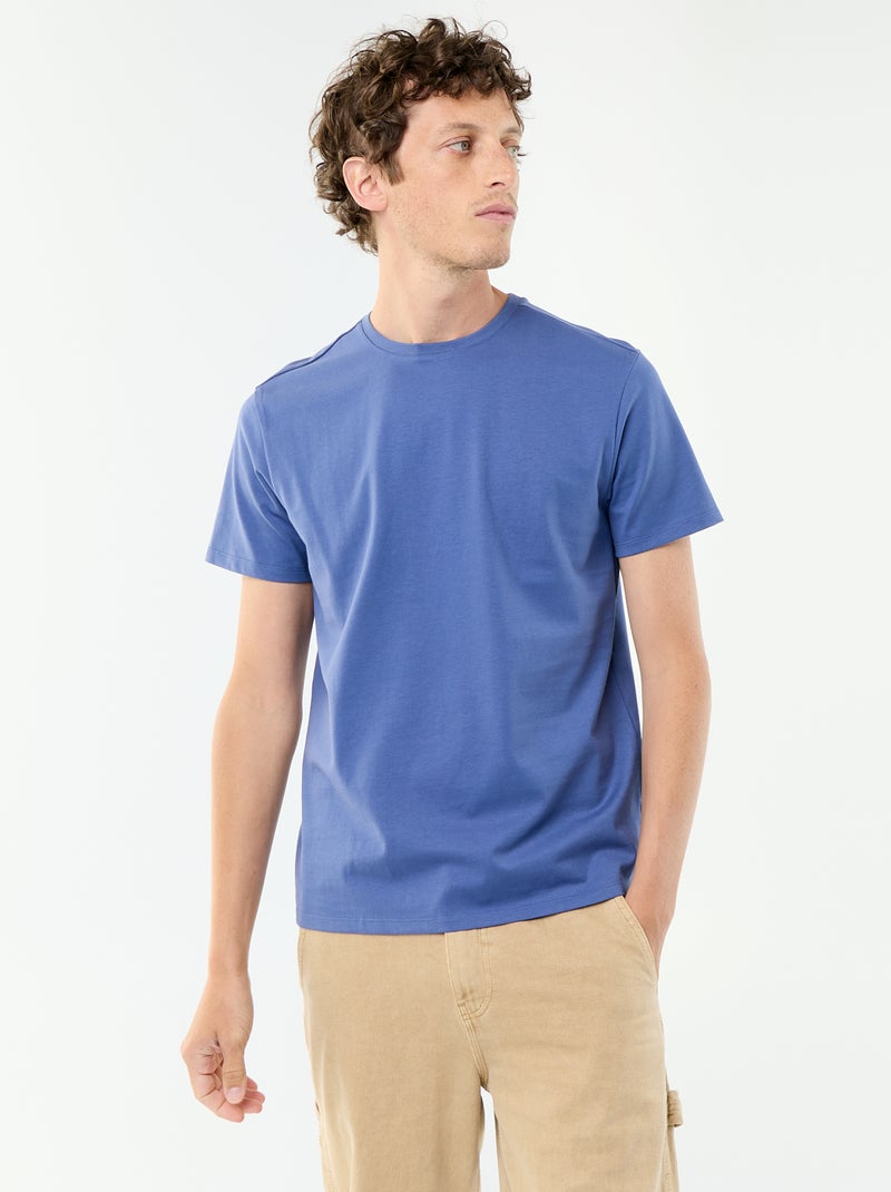 T-shirt scollo tondo in cotone Blu - Kiabi