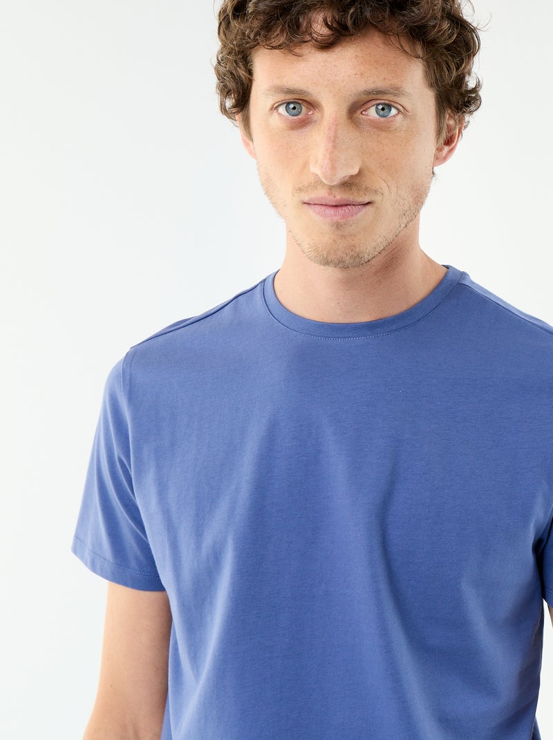 T-shirt scollo tondo in cotone Blu - Kiabi