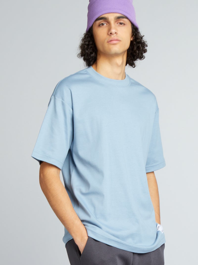 T-shirt scollo tondo in cotone BLU - Kiabi