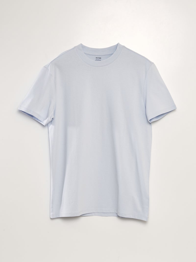 T-shirt scollo tondo in cotone Celeste - Kiabi