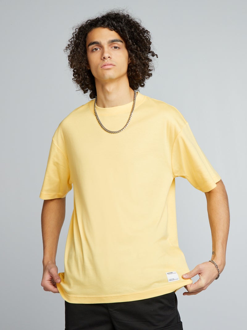 T-shirt scollo tondo in cotone GIALLO - Kiabi
