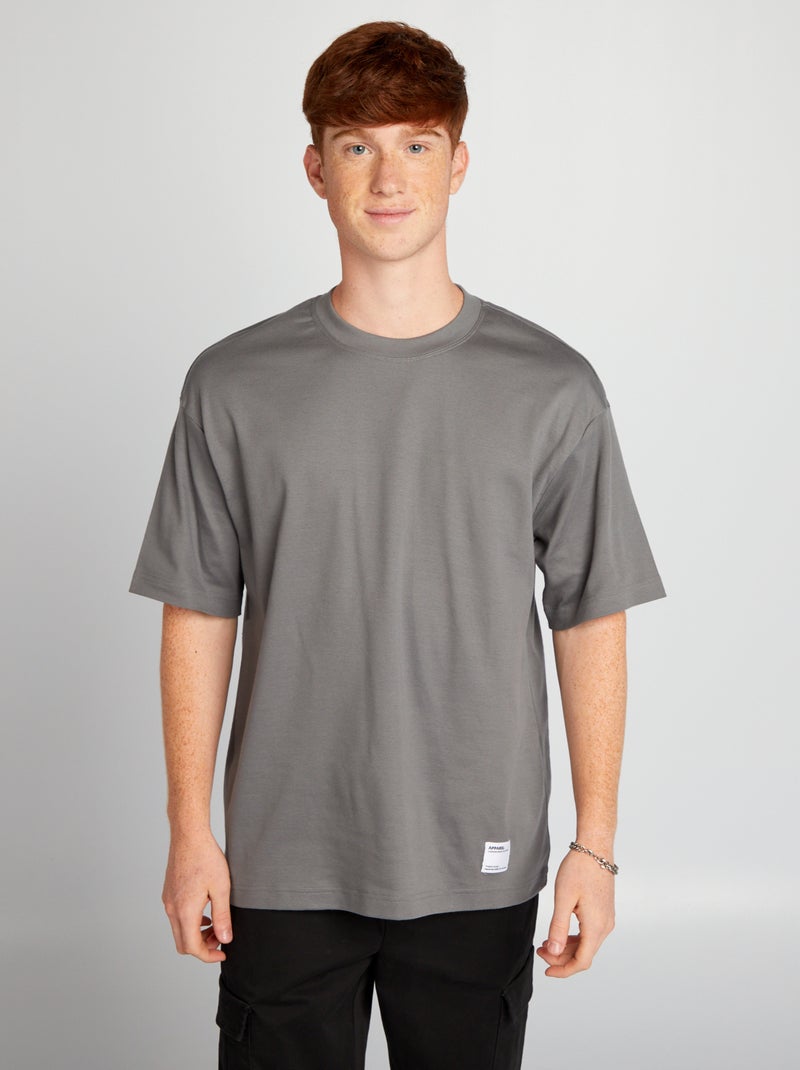 T-shirt scollo tondo in cotone GRIGIO - Kiabi