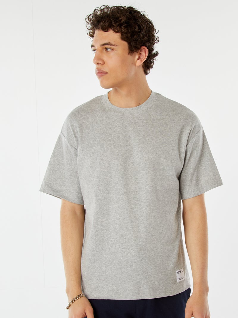 T-shirt scollo tondo in cotone GRIGIO - Kiabi