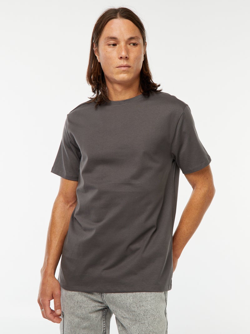 T-shirt scollo tondo in cotone grigio - Kiabi