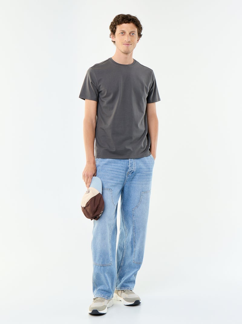 T-shirt scollo tondo in cotone Grigio - Kiabi