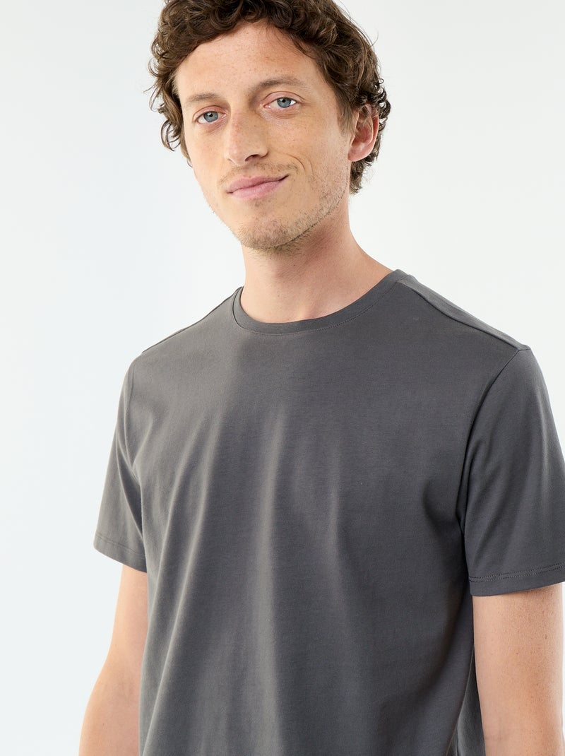 T-shirt scollo tondo in cotone Grigio - Kiabi