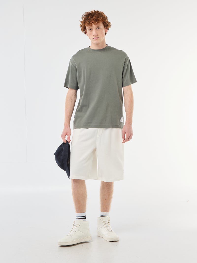 T-shirt scollo tondo in cotone Kaki - Kiabi
