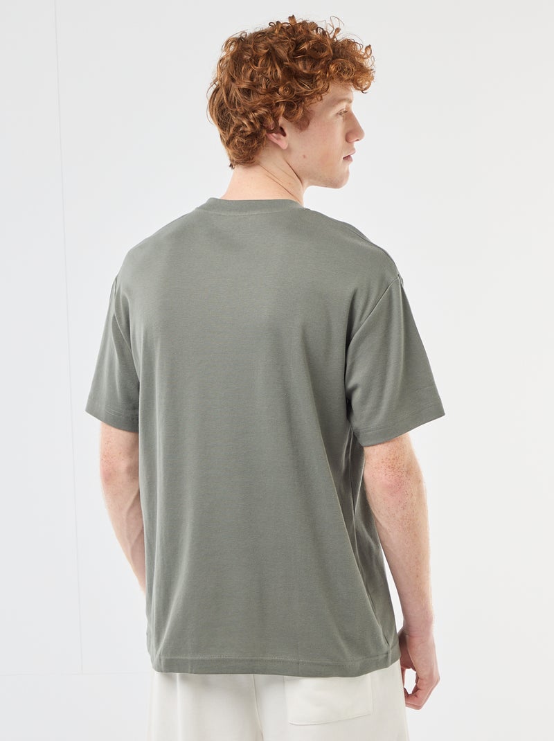 T-shirt scollo tondo in cotone Kaki - Kiabi
