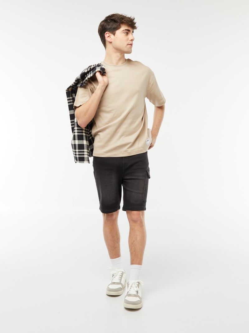 T-shirt scollo tondo in cotone MARRONE - Kiabi