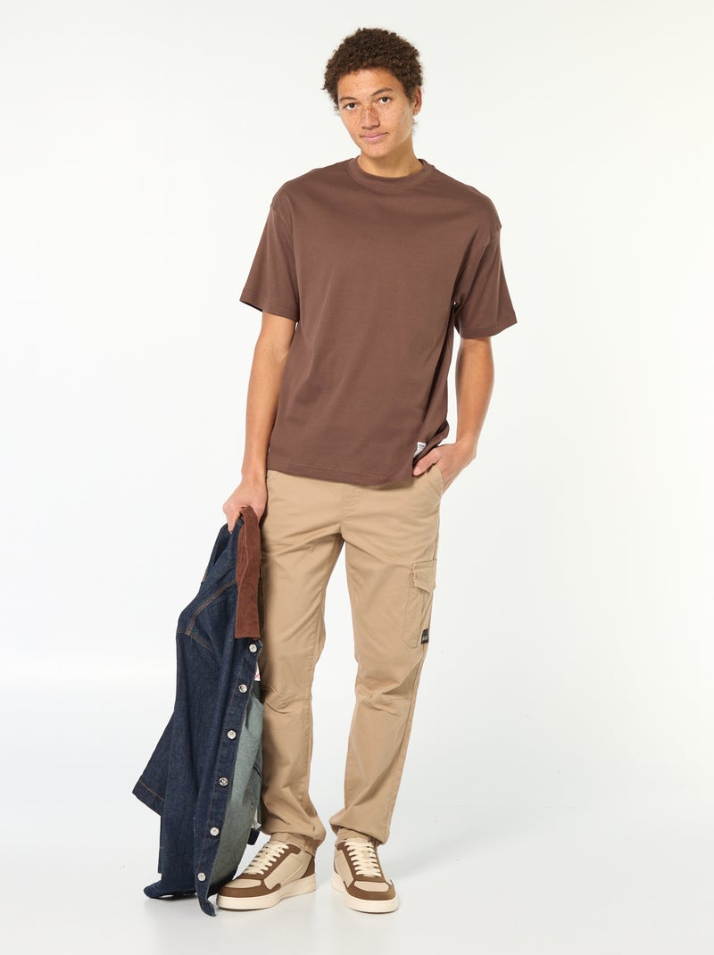 T-shirt scollo tondo in cotone Marrone - Kiabi