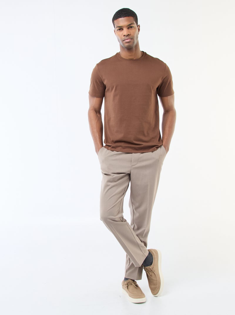 T-shirt scollo tondo in cotone Marrone - Kiabi