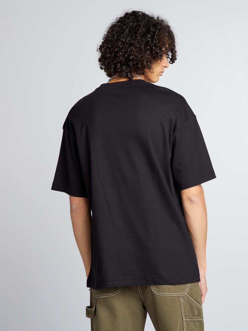 T-shirt scollo tondo in cotone nero - Kiabi