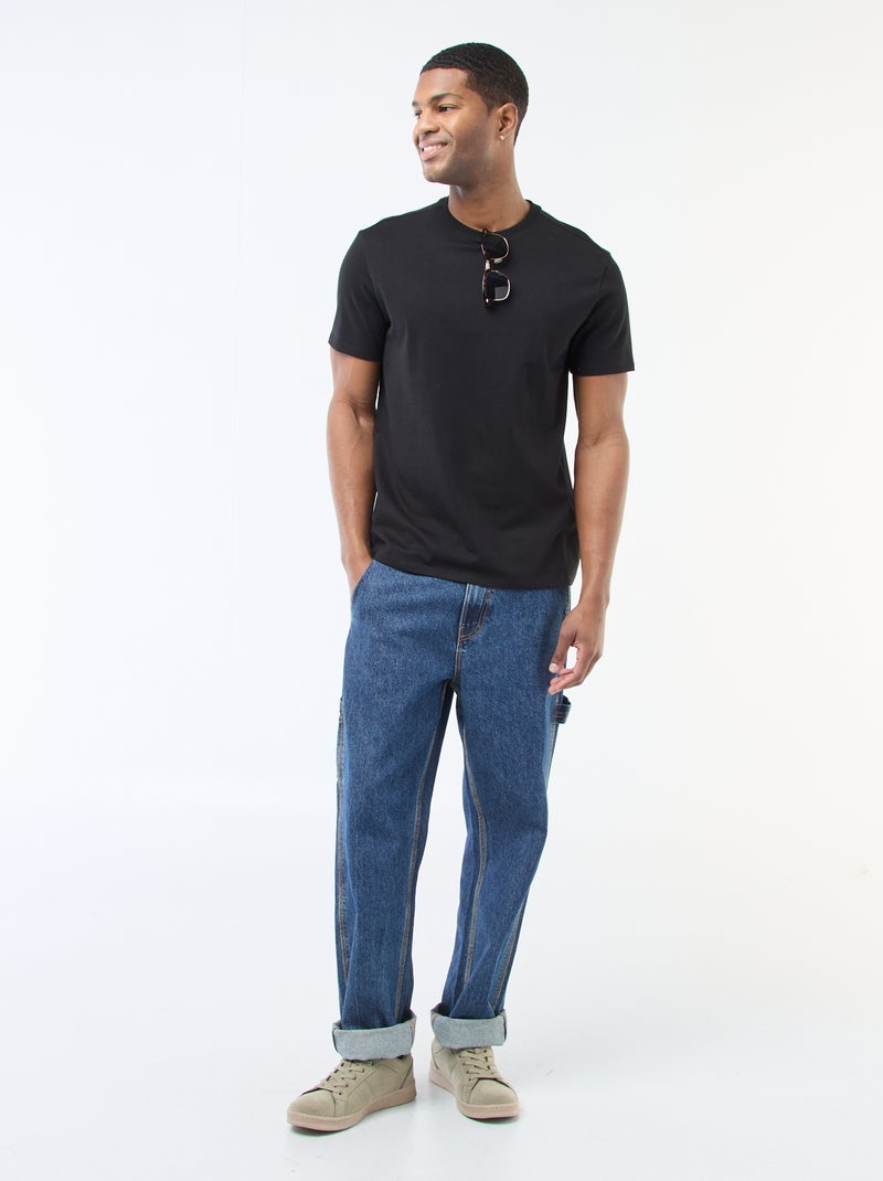 T-shirt scollo tondo in cotone Nero - Kiabi