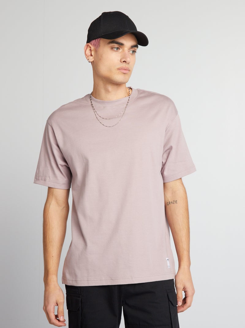 T-shirt scollo tondo in cotone ROSA - Kiabi