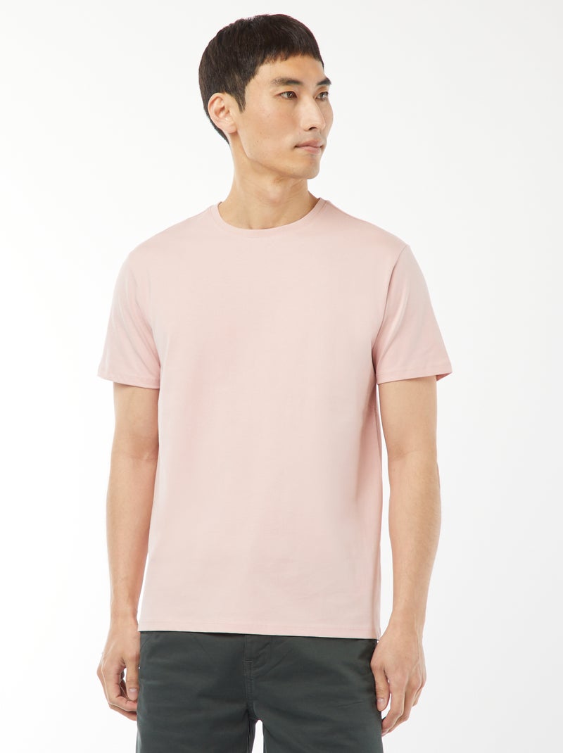 T-shirt scollo tondo in cotone Rosa - Kiabi