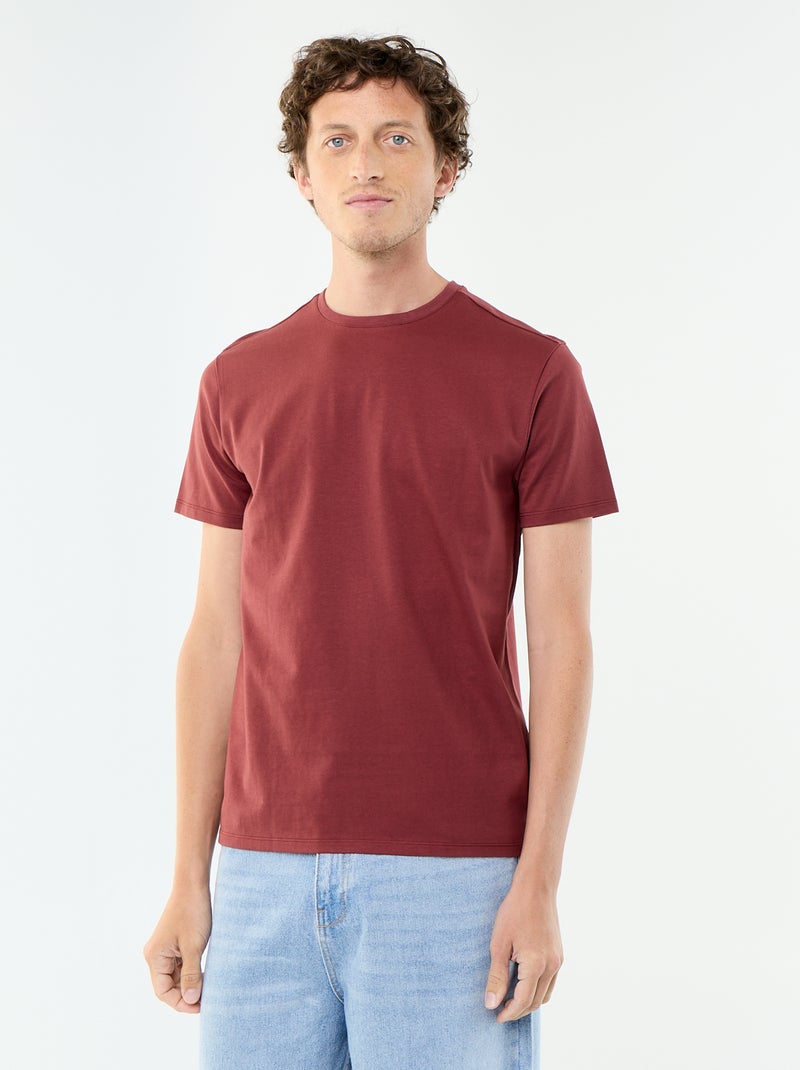 T-shirt scollo tondo in cotone Rosso - Kiabi