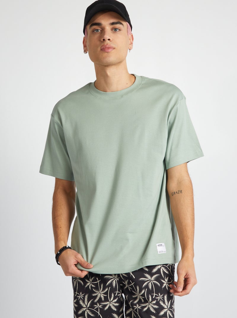 T-shirt scollo tondo in cotone VERDE - Kiabi