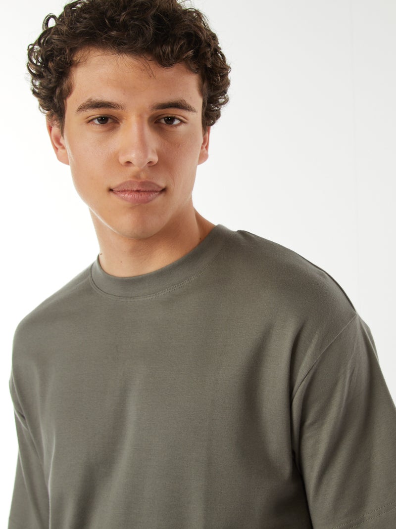 T-shirt scollo tondo in cotone VERDE - Kiabi