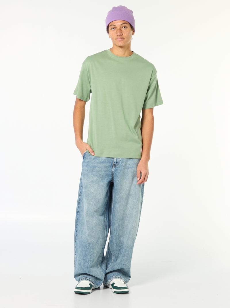 T-shirt scollo tondo in cotone Verde - Kiabi