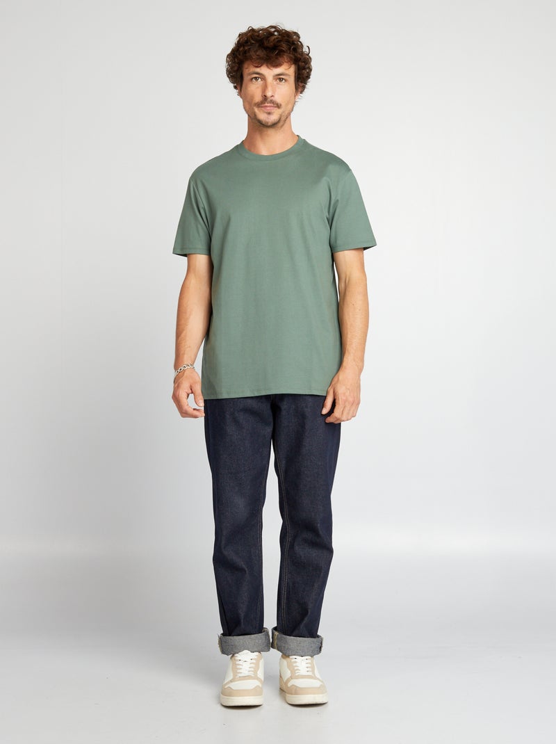 T-shirt scollo tondo in cotone VERDE - Kiabi