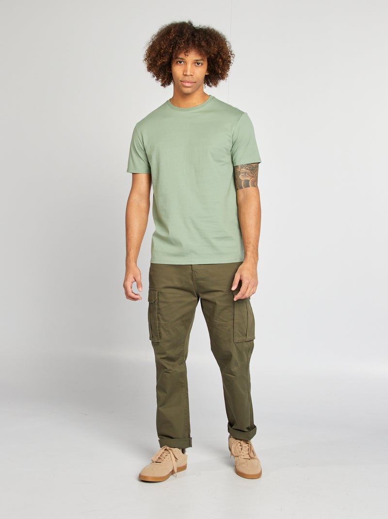 T-shirt scollo tondo in cotone VERDE - Kiabi