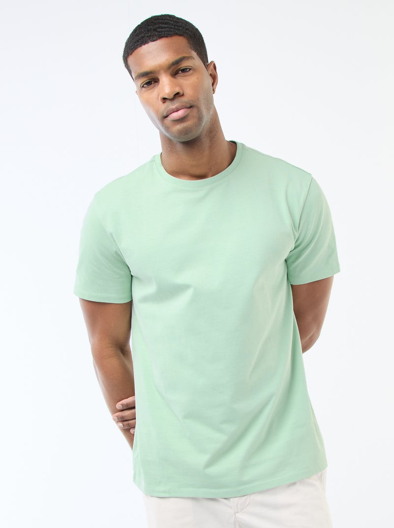 T-shirt scollo tondo in cotone Verde - Kiabi