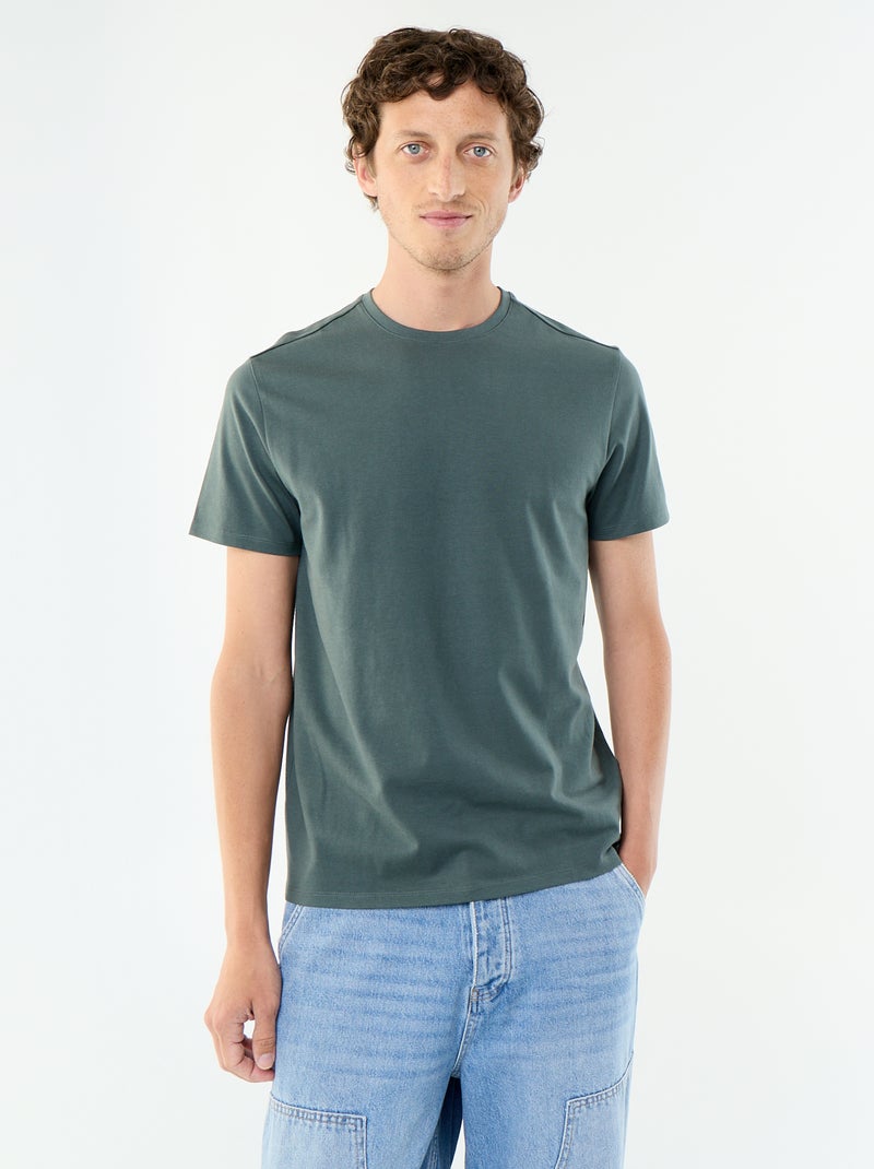 T-shirt scollo tondo in cotone Verde - Kiabi