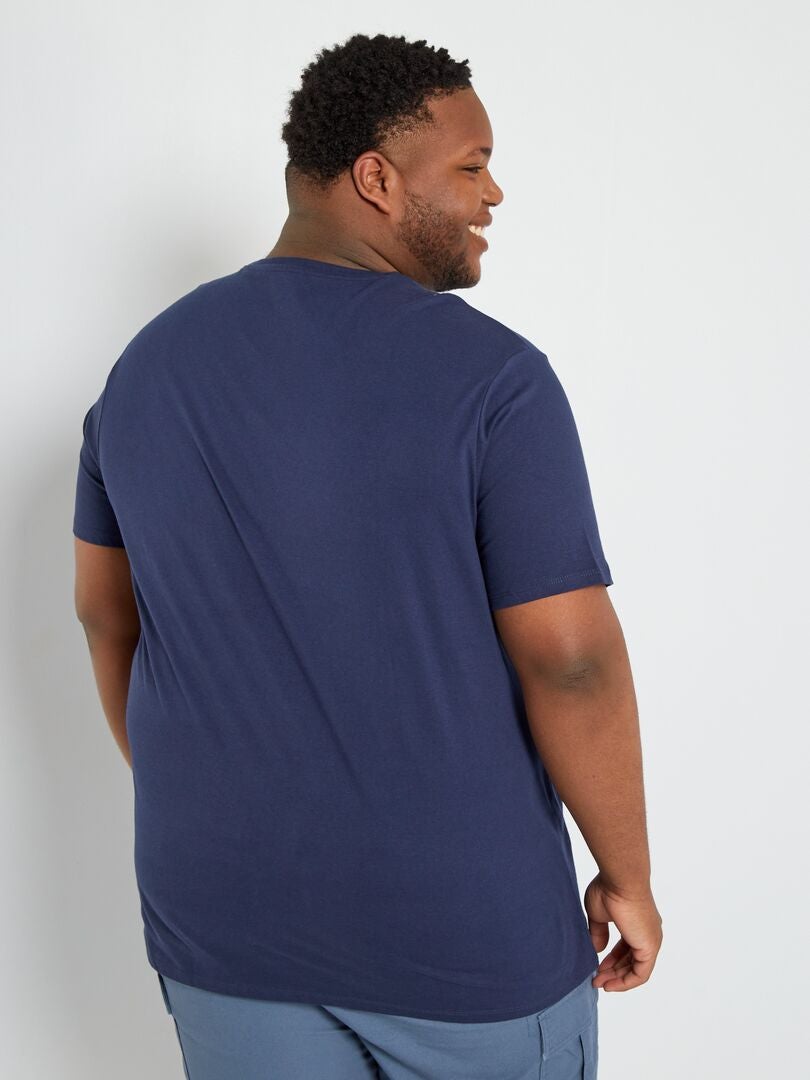 T-shirt scollo tondo in jersey BLU - Kiabi