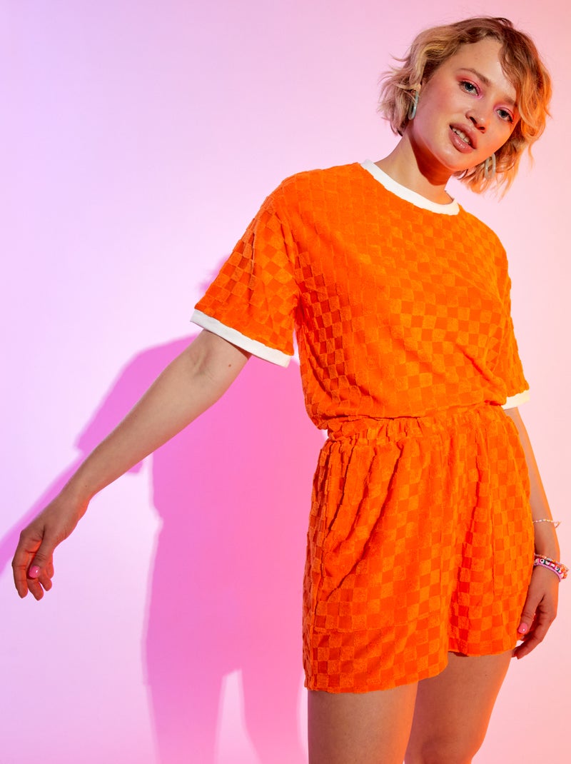 T-shirt scollo tondo in spugn Arancione - Kiabi