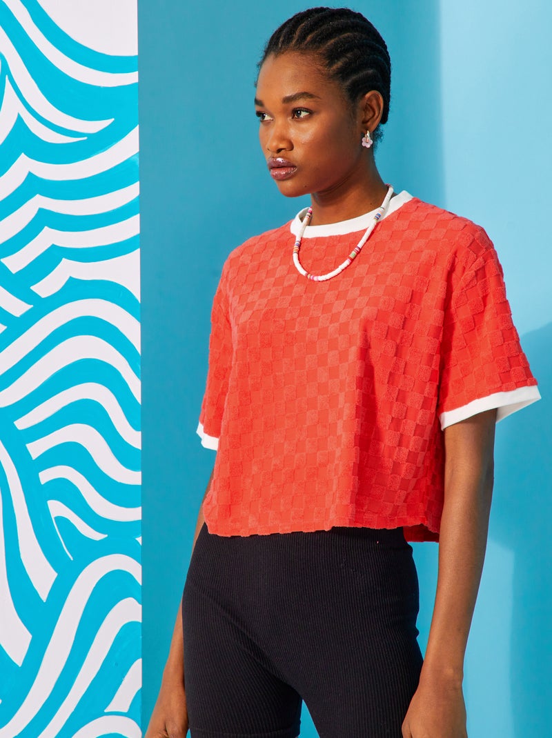 T-shirt scollo tondo in spugn Rosso - Kiabi