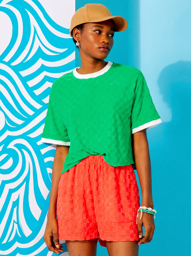 T-shirt scollo tondo in spugn VERDE - Kiabi