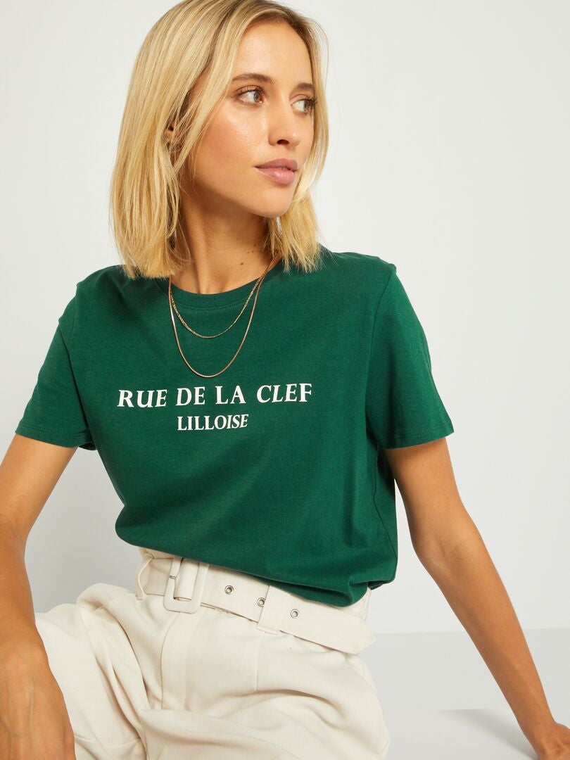 T-shirt scollo tondo 'Lille' VERDE - Kiabi