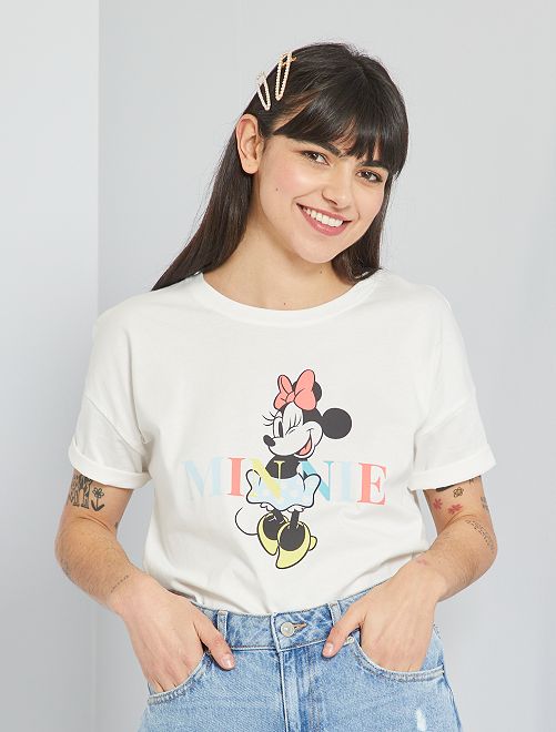 T-shirt scollo tondo 'Minnie' - BIANCO - Kiabi - 9.00€