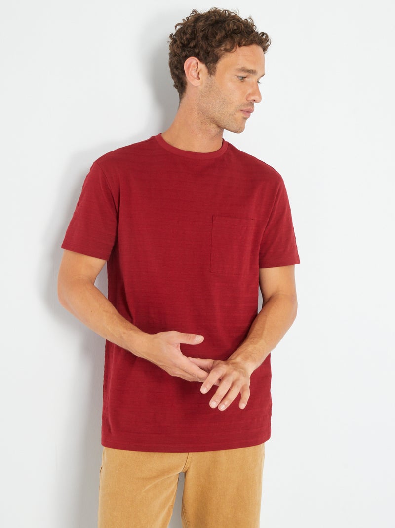 T-shirt scollo tondo tinta unita rosso bordeaux - Kiabi
