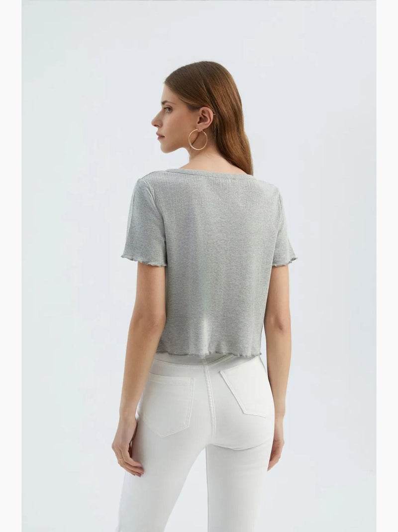 T-shirt scollo v strutturata manica corta hiccup Grigio - Kiabi