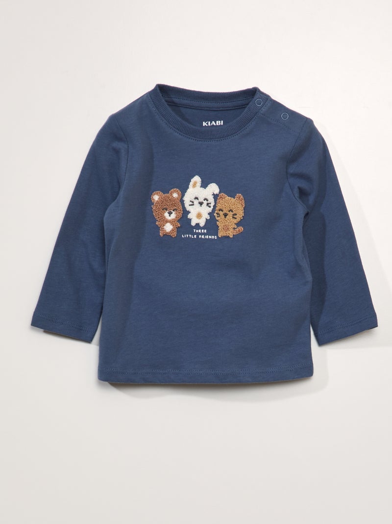 T-shirt screziata con stampa in bouclé BLU - Kiabi