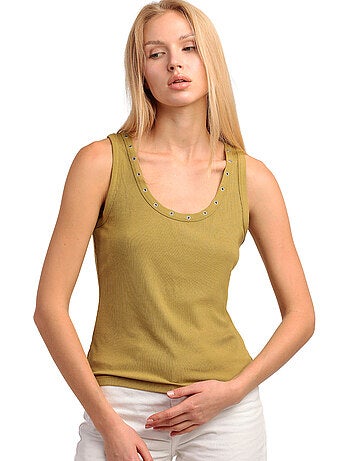 T-shirt senza maniche a coste con dettagli metallici da donna ADMAS