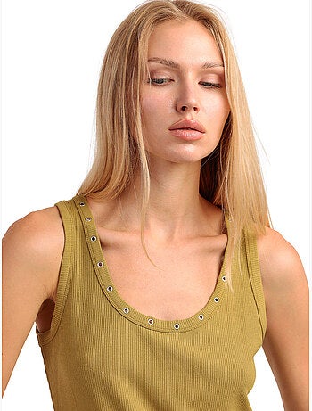 T-shirt senza maniche a coste con dettagli metallici da donna ADMAS