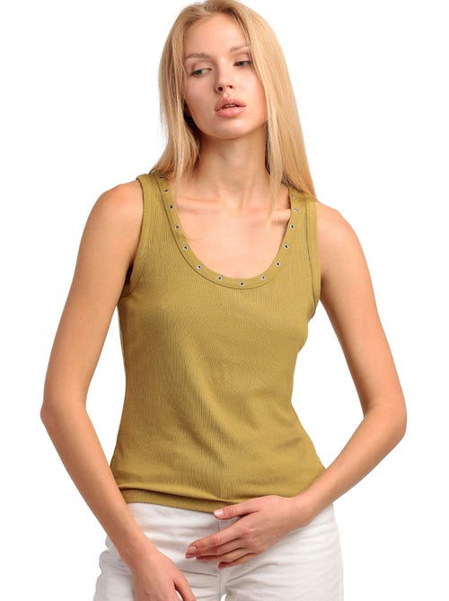 T-shirt senza maniche a coste con dettagli metallici da donna ADMAS - Kiabi T-shirt senza maniche a coste con dettagli metallici da donna ADMAS - Kiabi