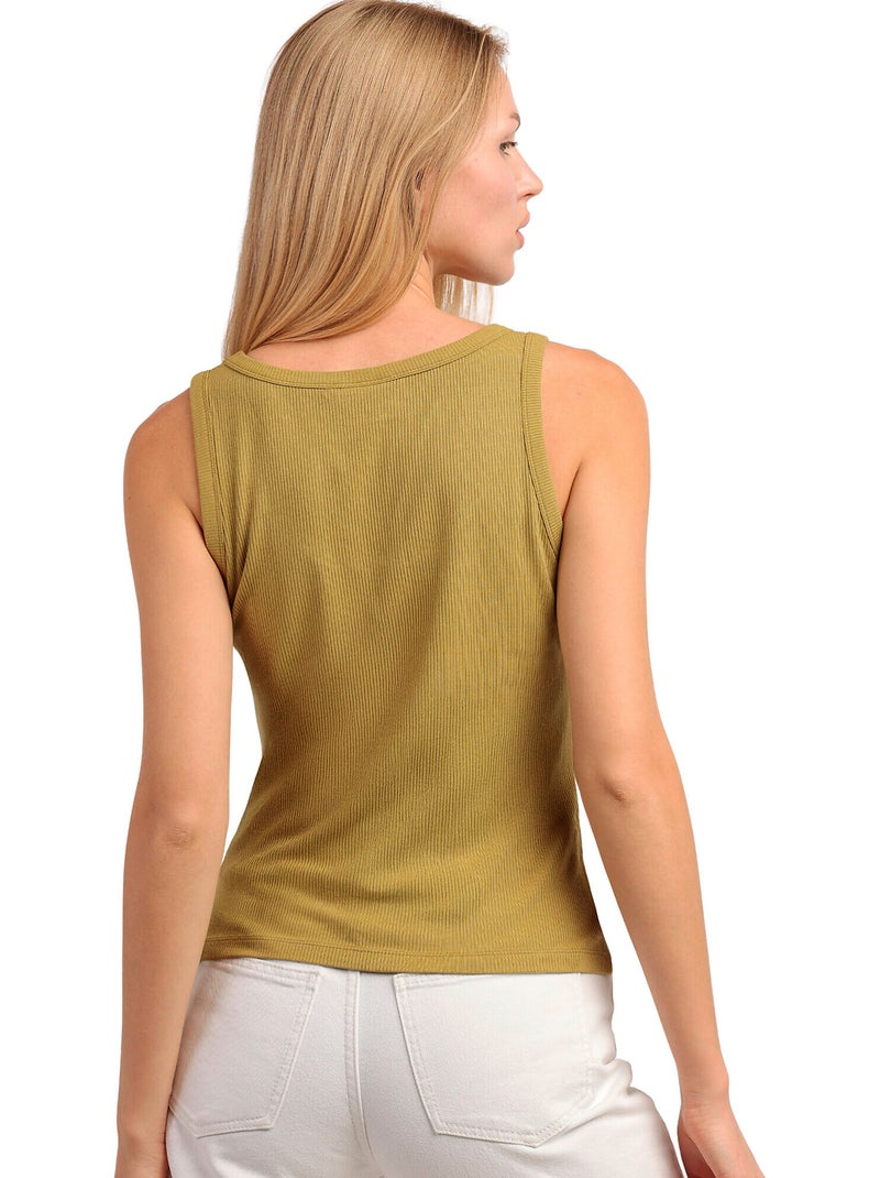 T-shirt senza maniche a coste con dettagli metallici da donna ADMAS Cachi - Kiabi